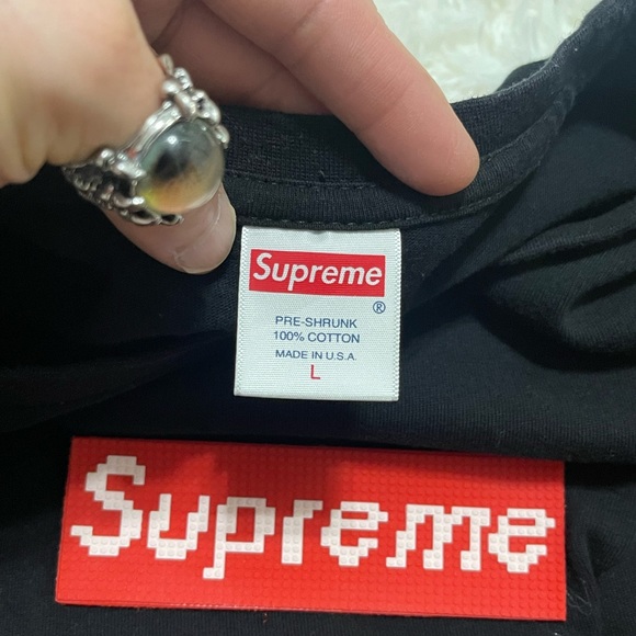 EUC Men’s Size Large Supreme Box Logo Peel-able Patch Cotton Tee In Black/Red - Picture 11 of 13